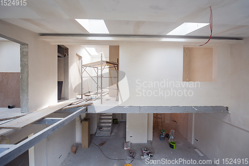 Image of interior of construction site with scaffolding