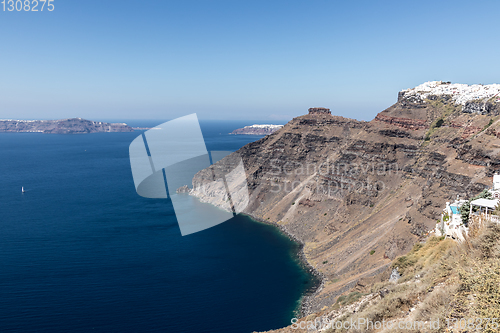 Image of view of Santorini caldera in Greece from the coast