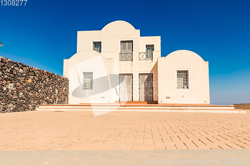 Image of typical architecture of houses on the island of Santorini in Gre