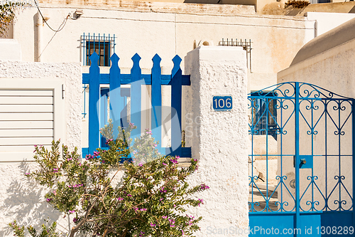 Image of typical architecture of houses on the island of Santorini in Gre