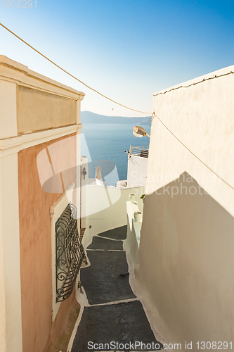 Image of typical little street in santorini in greece in cyclades