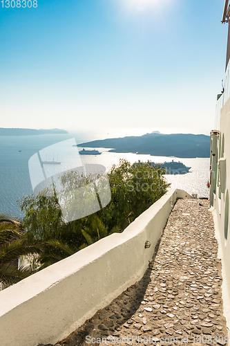 Image of view of Santorini caldera in Greece from the coast