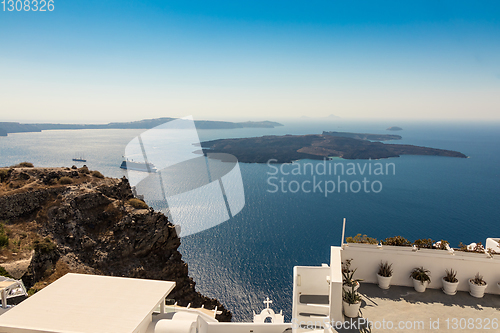Image of view of Santorini caldera in Greece from the coast