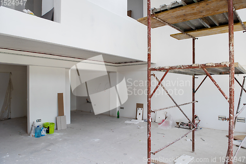 Image of interior of construction site with scaffolding