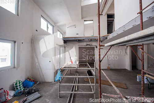 Image of interior of construction site with scaffolding