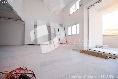 Image of Interior doors stacked in a new apartment