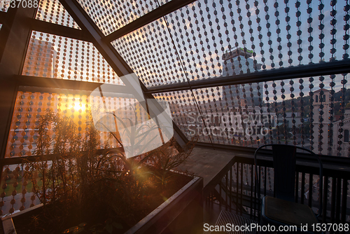 Image of sunset through a glass roof