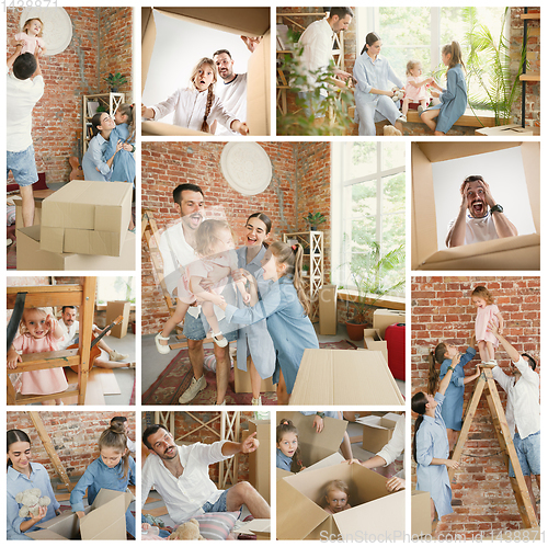 Image of Adult family moved to a new house or apartment