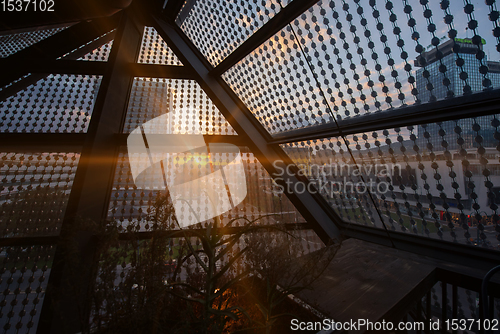 Image of sunset through a glass roof