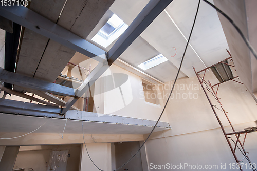 Image of interior of construction site with scaffolding