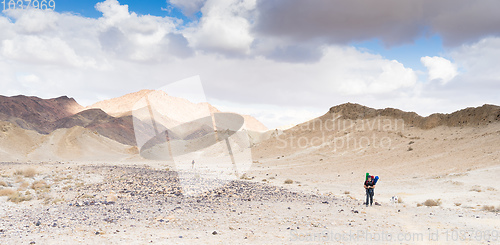 Image of Trekking in Negev dramatic stone desert, Israel 