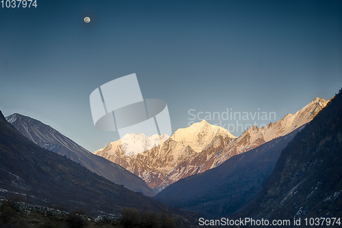 Image of Langtang valley moonrise over mountain