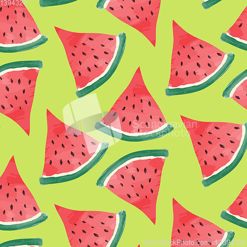 Image of watercolor summer background with watermelon slices