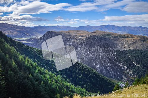 Image of Mountains and forest around Lake Wakatipu, New Zealand