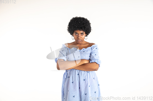 Image of Portrait of beautiful woman isolated on white studio background