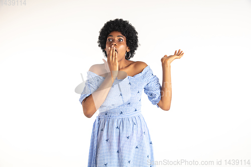 Image of Portrait of beautiful woman isolated on white studio background