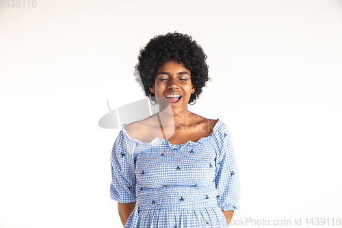 Image of Portrait of beautiful woman isolated on white studio background
