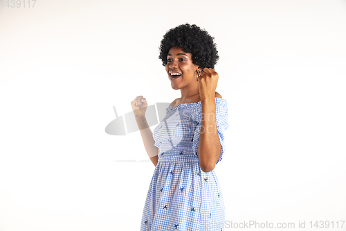Image of Portrait of beautiful woman isolated on white studio background