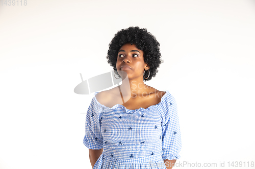 Image of Portrait of beautiful woman isolated on white studio background