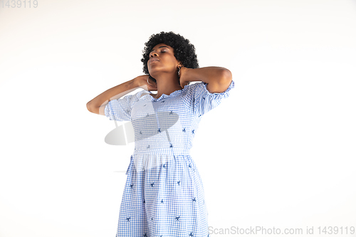 Image of Portrait of beautiful woman isolated on white studio background