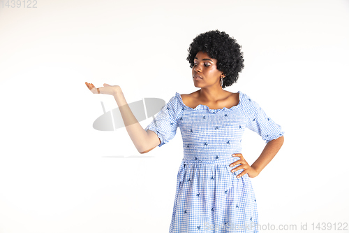 Image of Portrait of beautiful woman isolated on white studio background
