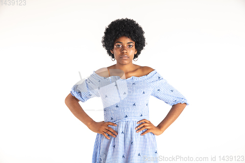 Image of Portrait of beautiful woman isolated on white studio background