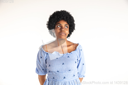 Image of Portrait of beautiful woman isolated on white studio background