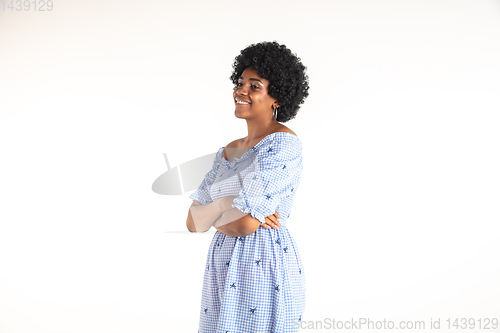 Image of Portrait of beautiful woman isolated on white studio background