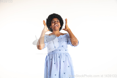 Image of Portrait of beautiful woman isolated on white studio background