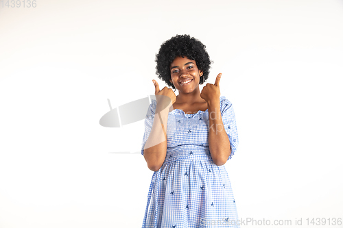 Image of Portrait of beautiful woman isolated on white studio background
