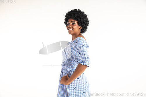Image of Portrait of beautiful woman isolated on white studio background