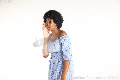 Image of Portrait of beautiful woman isolated on white studio background
