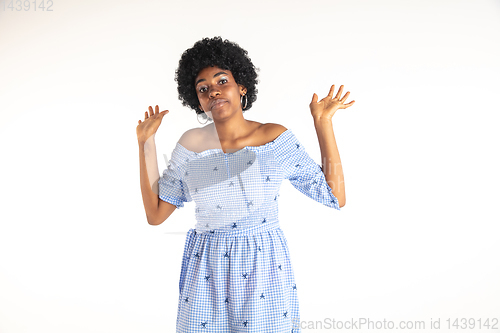 Image of Portrait of beautiful woman isolated on white studio background