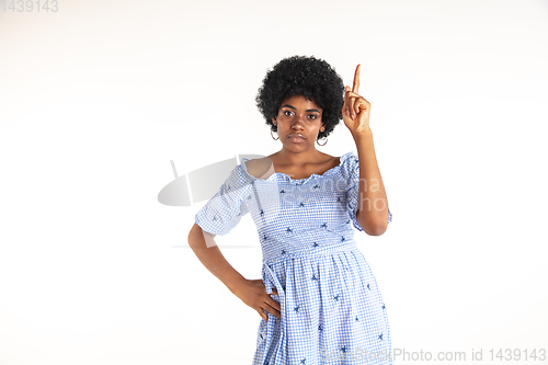 Image of Portrait of beautiful woman isolated on white studio background