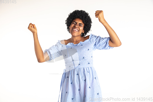 Image of Portrait of beautiful woman isolated on white studio background