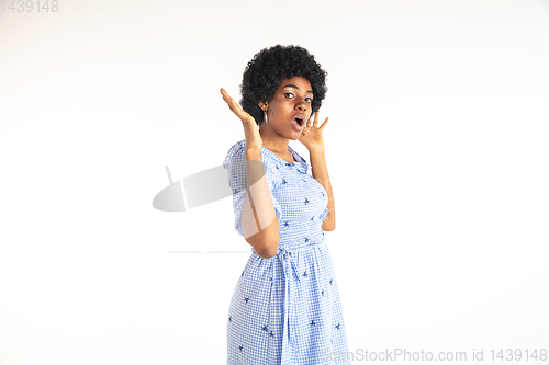 Image of Portrait of beautiful woman isolated on white studio background