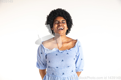 Image of Portrait of beautiful woman isolated on white studio background