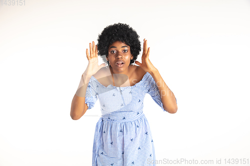 Image of Portrait of beautiful woman isolated on white studio background