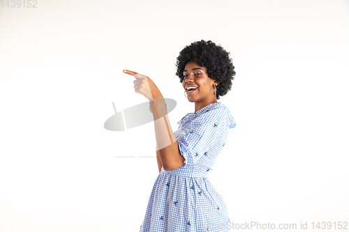 Image of Portrait of beautiful woman isolated on white studio background