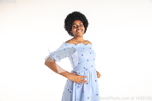 Image of Portrait of beautiful woman isolated on white studio background