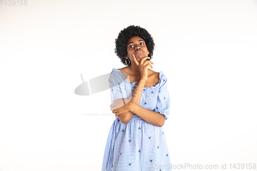 Image of Portrait of beautiful woman isolated on white studio background