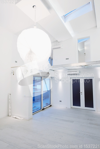 Image of Interior of empty stylish modern open space two level apartment