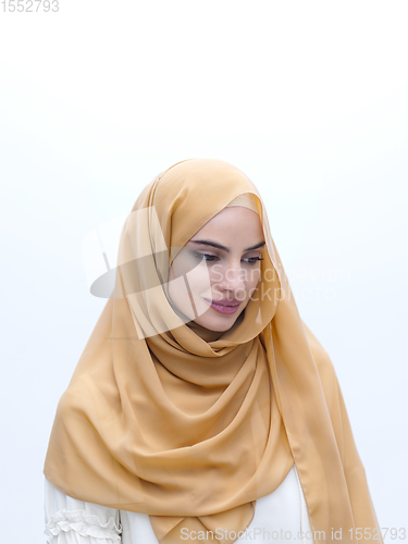 Image of portrait of beautiful muslim woman isolated on white