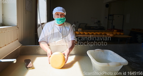 Image of Workers preparing raw milk for cheese production