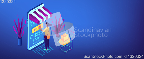 Image of Online purchase concept isometric 3D banner header.