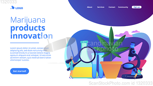 Image of Marihuana products innovation concept landing page.