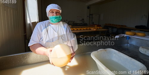 Image of Workers preparing raw milk for cheese production