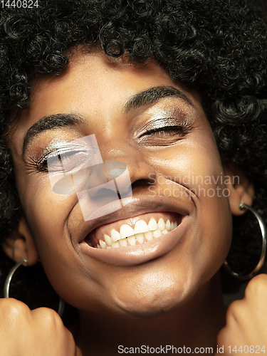 Image of Close up portrait of young african-american emotional girl