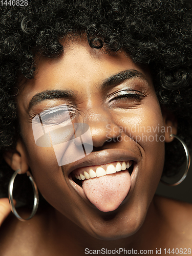 Image of Close up portrait of young african-american emotional girl