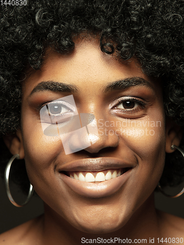 Image of Close up portrait of young african-american emotional girl